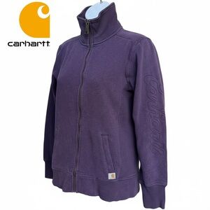 Carhartt Women's Full-Zip Mock Neck Sweatshirt Purple Embroidered Logo | Sz XS